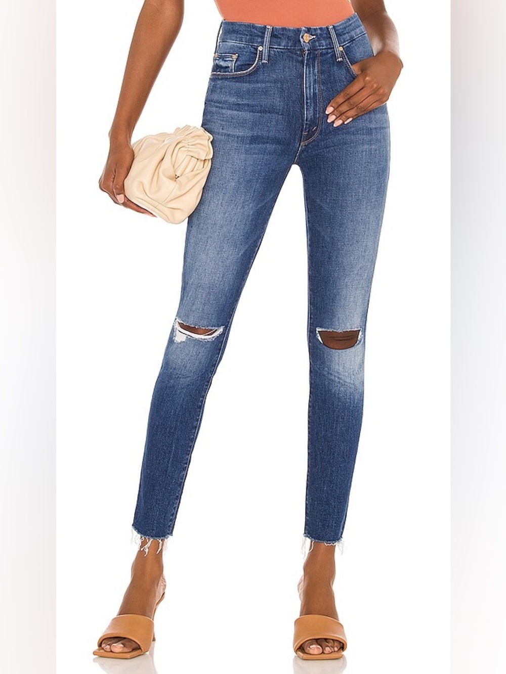 MOTHER High Waisted Looker Ankle Fray in Nature Tune Up